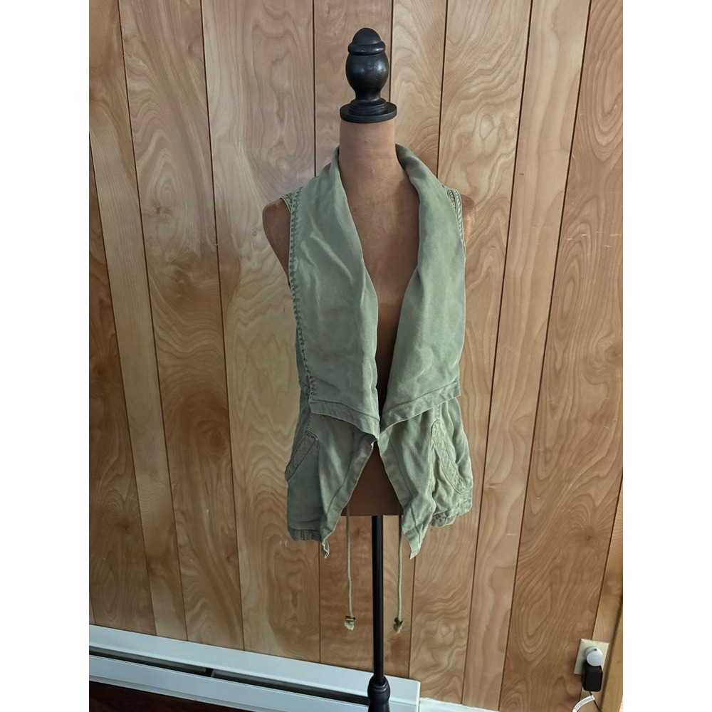 Laju Los Angeles Sage Green Tencel Utility Vest Draped Open Front‎ XS